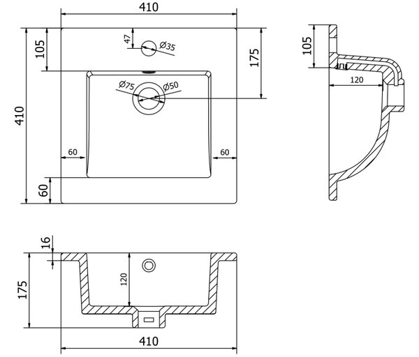 Mexen Atena lavabo da incasso 41 x 41 cm, bianco - 25014100