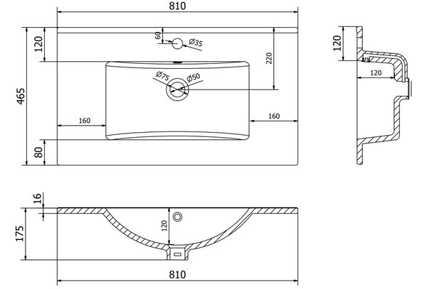Mexen Atena lavandino incassato nel piano 80 x 46 cm, bianco - 25018000