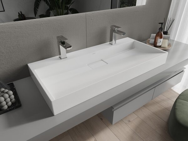 Mexen Ava lavabo da appoggio in conglomerato 2/O 100 x 46 cm, bianco - 23011002