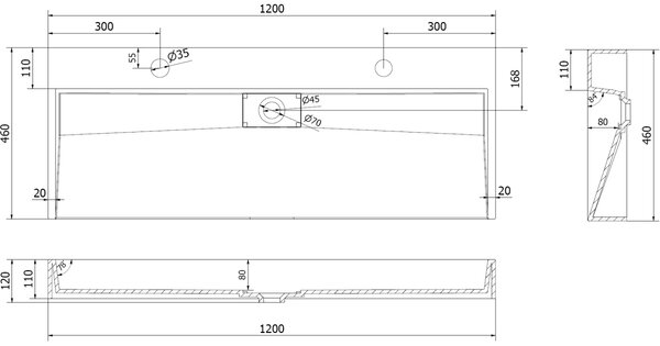 Mexen Ava lavabo da appoggio in conglomerato 2/O 120 x 46 cm, bianco - 23011202
