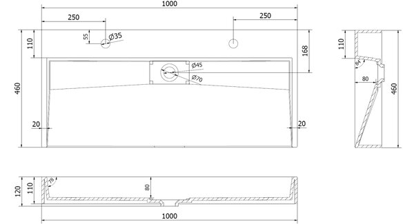 Mexen Ava lavabo da appoggio in conglomerato 2/O 100 x 46 cm, bianco - 23011002