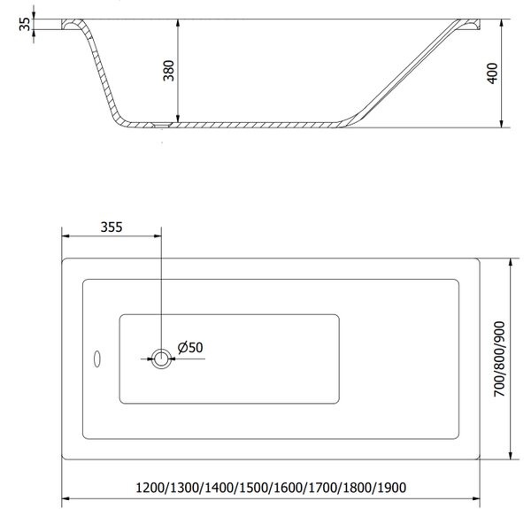 Mexen Cubik vasca da bagno rettangolare 130 x 70 cm con pannello, bianca - 55031307000X