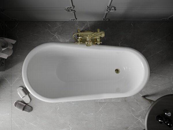 Mexen Retro vasca da bagno freestanding 150 x 73 cm, bianca, gambe dorate - 53251507300-50