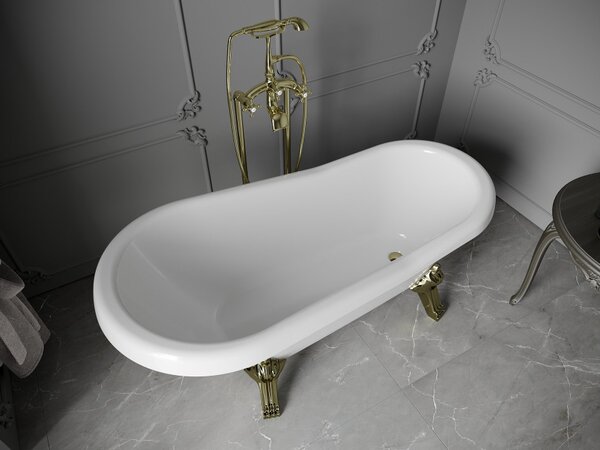 Mexen Retro vasca da bagno freestanding 150 x 73 cm, bianca, gambe dorate - 53251507300-50