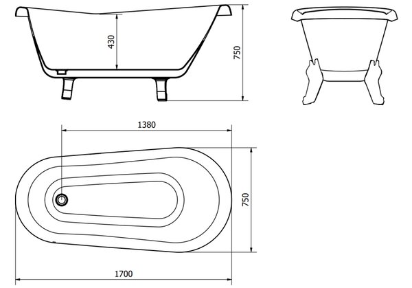 Mexen Retro vasca da bagno freestanding 170 x 75 cm, bianca, gambe dorate - 53251707500-50