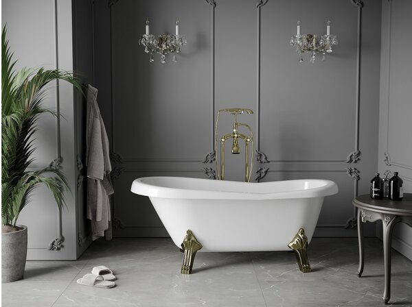 Mexen Retro vasca da bagno freestanding 150 x 73 cm, bianca, gambe dorate - 53251507300-50