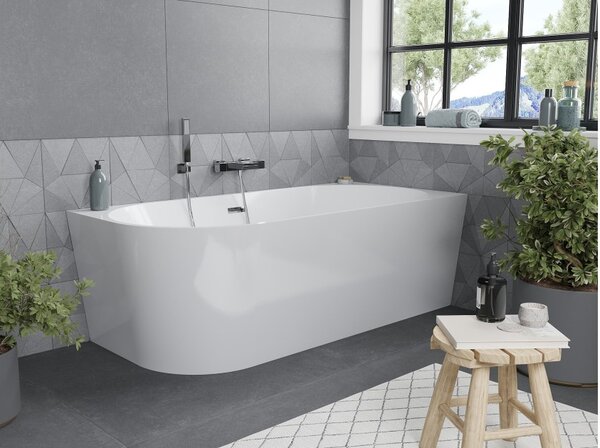Mexen Mia vasca da bagno indipendente angolare destra 140 x 75 cm, bianca, troppopieno cromato - 52691407500P-01