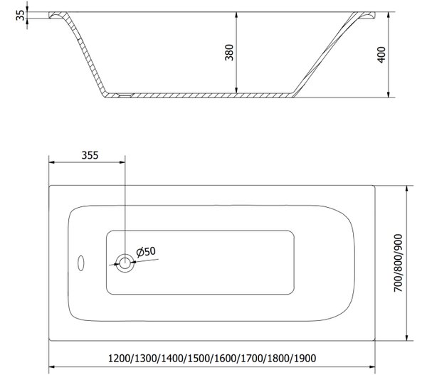 Mexen Vega vasca da bagno rettangolare 120 x 70 cm con pannello, bianca - 55011207000X