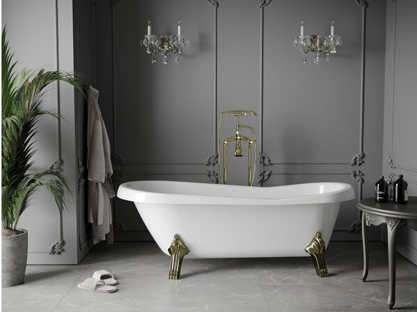 Mexen Retro vasca da bagno freestanding 170 x 75 cm, bianca, gambe dorate - 53251707500-50