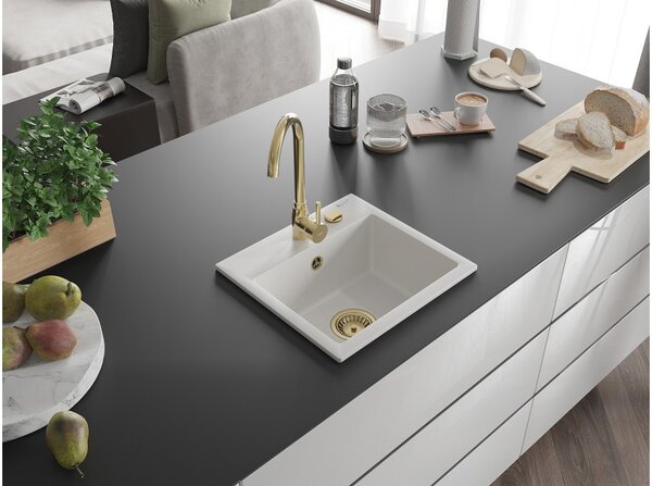Mexen Milo lavello in granito a 1 vasca con rubinetto cucina Telma, bianco - 6505-20-670200-50