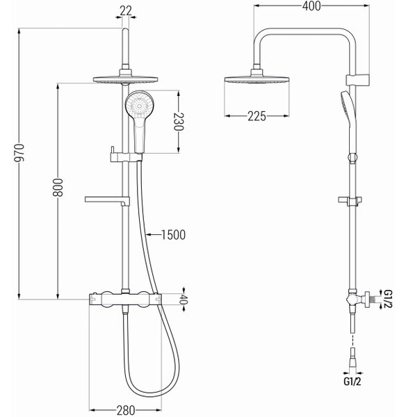 Mexen KX05 set doccia esterno con soffione e miscelatore termostatico, oro/bianco - 771500591-50