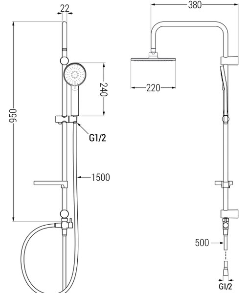 Mexen Carl set doccia esterno con soffione e rubinetto termostatico Slim, cromo - 77105240-00