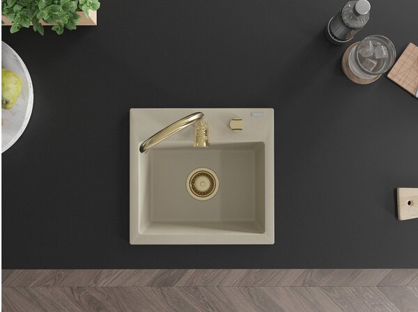 Mexen Milo lavello in granito a 1 vasca con rubinetto da cucina Telma, beige - 6505-69-670200-50