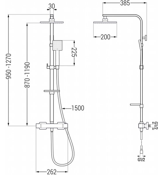 Mexen CQ45 set doccia esterna con soffione e rubinetto termostatico, cromo - 772504595-00