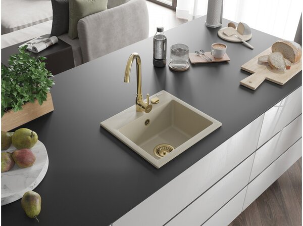 Mexen Milo lavello in granito a 1 vasca con rubinetto da cucina Telma, beige - 6505-69-670200-50