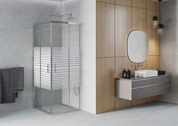 Mexen Rio cabina doccia quadrata 90 x 90 cm, fasce bianche, cromata - 860-090-090-01-20