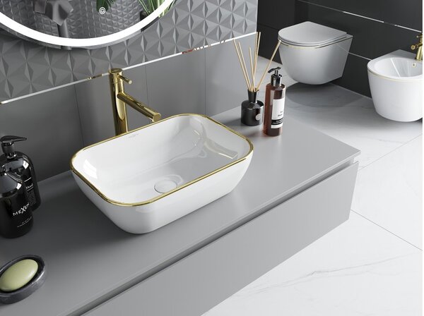 Mexen Rita lavabo da appoggio 45 x 32 cm, bianco/oro bordo - 21084505