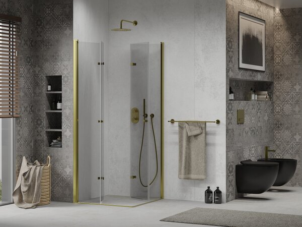 Mexen Lima Duo cabina doccia pieghevole 90 x 90 cm, trasparente, oro - 856-090-090-50-00-02