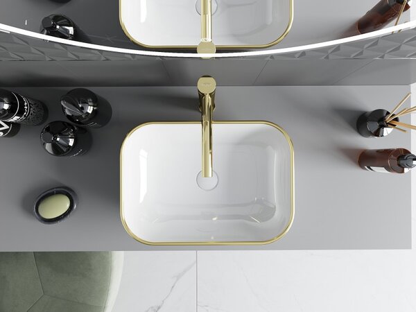 Mexen Rita lavabo da appoggio 45 x 32 cm, bianco/oro bordo - 21084505
