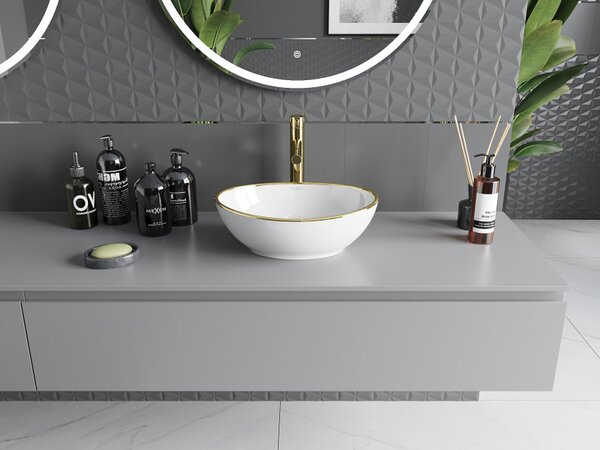 Mexen Elza lavabo da appoggio 40 x 33 cm, bianco/oro bordo - 21014005