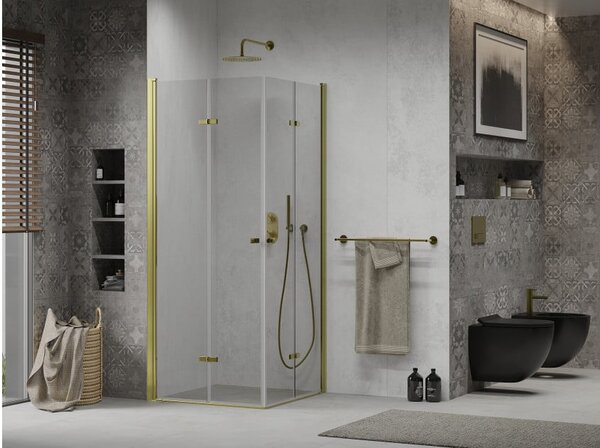 Mexen Lima Duo cabina doccia pieghevole 90 x 90 cm, trasparente, oro - 856-090-090-50-00-02