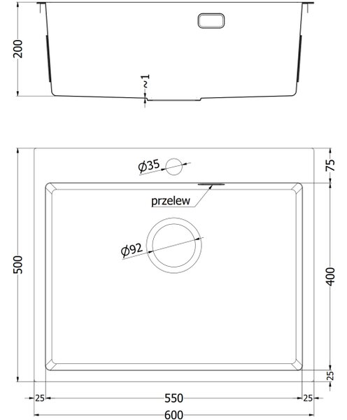 Mexen Solix lavello in acciaio 1 vasca 600 x 500 mm, inox - 6408601000-01