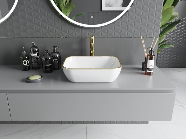 Mexen Rita lavabo da appoggio 45 x 32 cm, bianco/oro bordo - 21084505