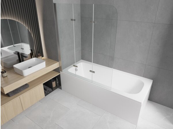 Mexen Vega vasca rettangolare 160 x 70 cm con pannellatura e paravento a 3 ante 120 cm, trasparente, cromato