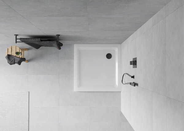 Mexen Flat piatto doccia quadrato slim 90 x 90 cm, bianco, sifone nero - 40109090B
