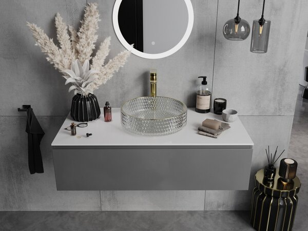 Mexen Aura lavabo da appoggio in vetro 39 x 39 cm, trasparente/oro - 24013905