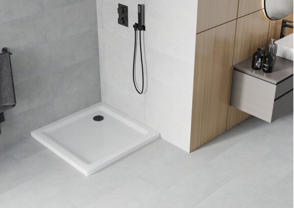 Mexen Flat piatto doccia quadrato slim 90 x 90 cm, bianco, sifone nero - 40109090B