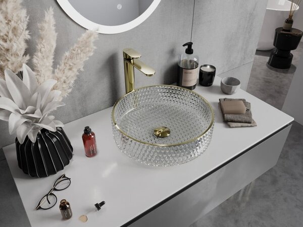 Mexen Aura lavabo da appoggio in vetro 39 x 39 cm, trasparente/oro - 24013905