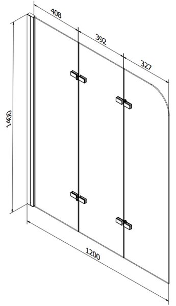Mexen Vega vasca rettangolare 160 x 70 cm con pannellatura e paravento a 3 ante 120 cm, trasparente, cromato