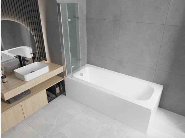 Mexen Vega vasca rettangolare 160 x 70 cm con pannellatura e paravento a 3 ante 120 cm, trasparente, cromato