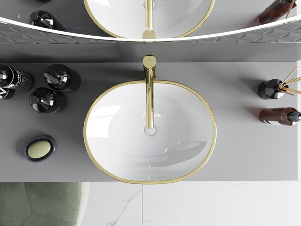 Mexen Viki lavabo da appoggio 48 x 35 cm, bianco/bordo oro - 21054805