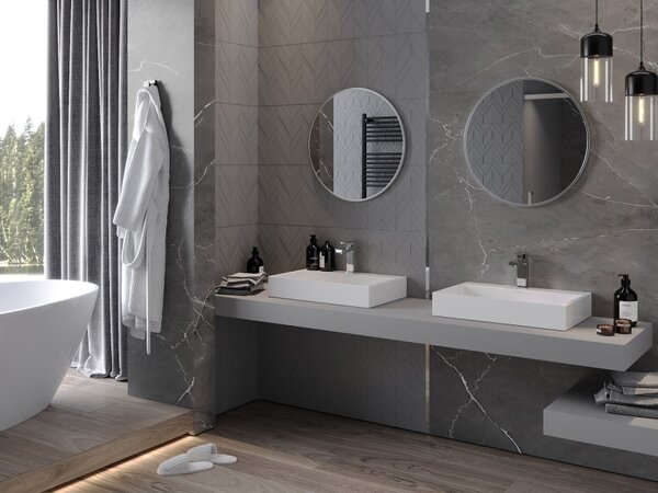 Mexen Loft specchio da bagno rotondo 60 cm, cornice inox - 9850-060-060-000-10