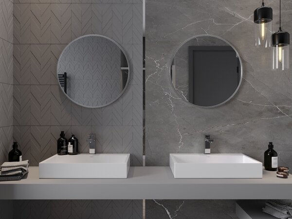 Mexen Loft specchio da bagno rotondo 60 cm, cornice inox - 9850-060-060-000-10