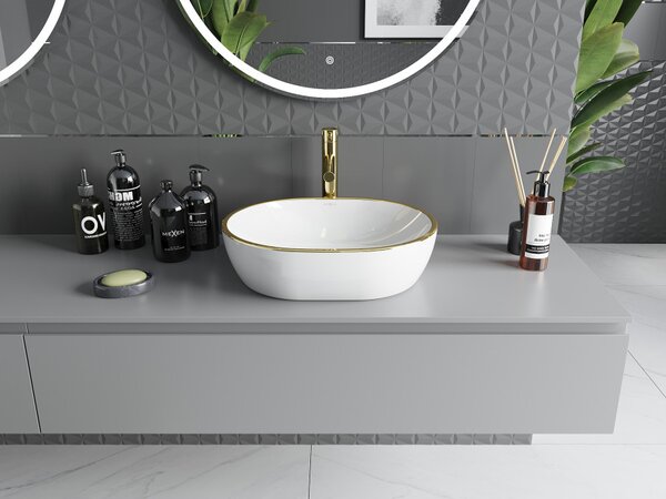 Mexen Viki lavabo da appoggio 48 x 35 cm, bianco/bordo oro - 21054805