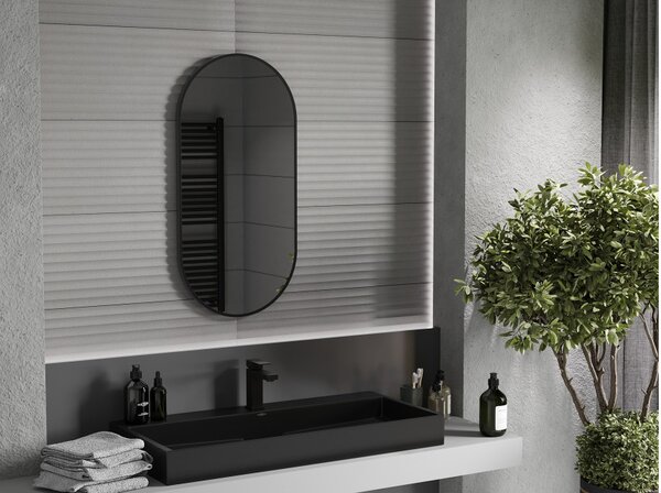 Mexen Loft specchio da bagno ovale 90 x 45 cm, cornice nera - 9851-090-045-000-70
