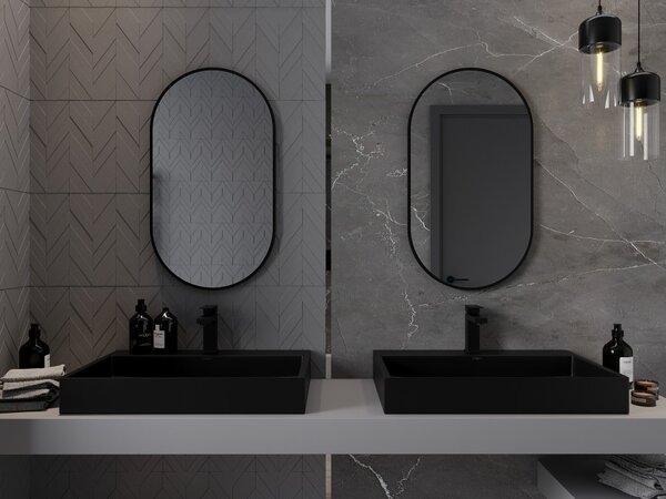 Mexen Loft specchio da bagno ovale 80 x 45 cm, cornice nera - 9851-080-045-000-70
