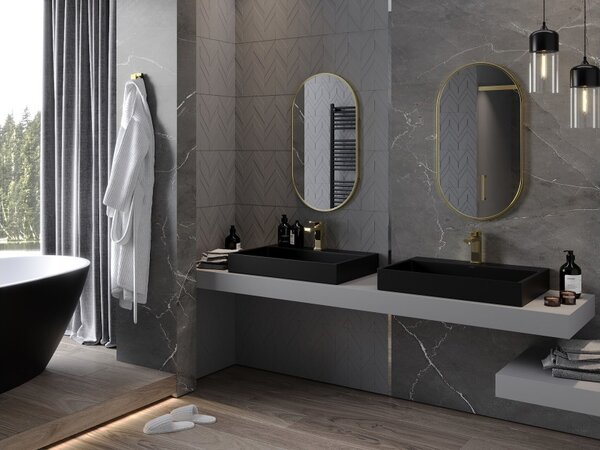 Mexen Loft specchio da bagno ovale 80 x 45 cm, cornice dorata - 9851-080-045-000-50