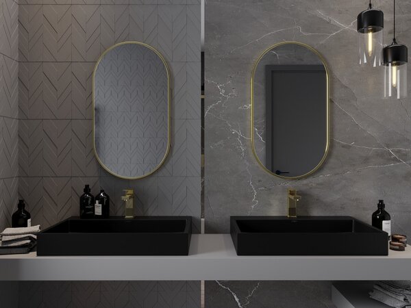 Mexen Loft specchio da bagno ovale 80 x 45 cm, cornice dorata - 9851-080-045-000-50