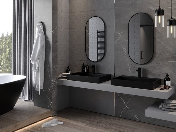 Mexen Loft specchio da bagno ovale 90 x 45 cm, cornice nera - 9851-090-045-000-70