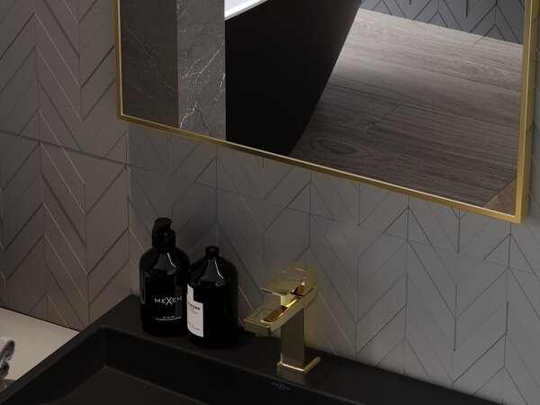 Mexen Loft specchio da bagno rettangolare 80 x 60 cm, cornice dorata - 9852-080-060-000-50