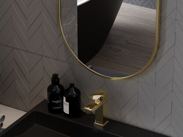 Mexen Loft specchio da bagno ovale 85 x 50 cm, cornice dorata - 9851-085-050-000-50
