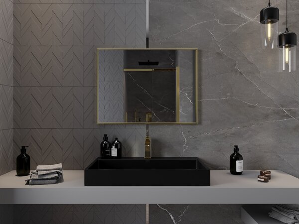 Mexen Loft specchio da bagno rettangolare 80 x 60 cm, cornice dorata - 9852-080-060-000-50
