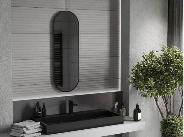 Mexen Loft specchio da bagno ovale 100 x 35 cm, cornice nera - 9851-100-035-000-70