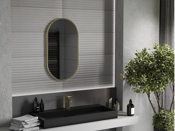 Mexen Loft specchio da bagno ovale 80 x 45 cm, cornice dorata - 9851-080-045-000-50