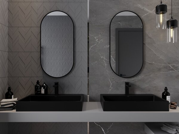 Mexen Loft specchio da bagno ovale 90 x 45 cm, cornice nera - 9851-090-045-000-70