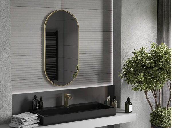 Mexen Loft specchio da bagno ovale 100 x 50 cm, cornice dorata - 9851-100-050-000-50